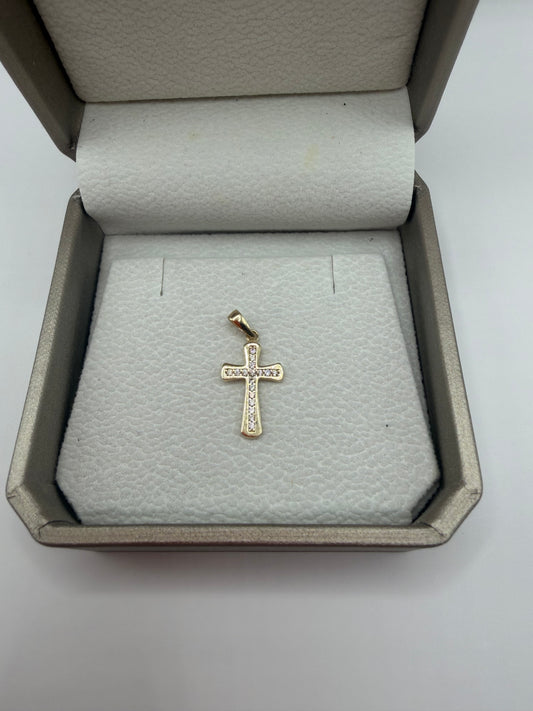 "Dije cruz con circonitas en oro de 14k"
